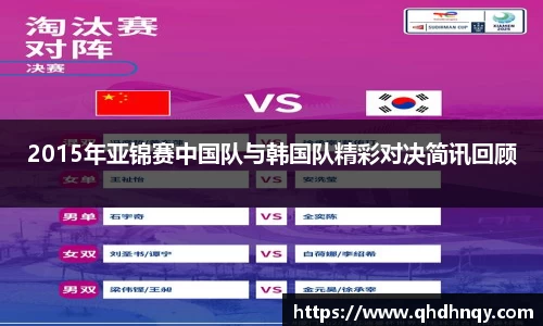 2015年亚锦赛中国队与韩国队精彩对决简讯回顾